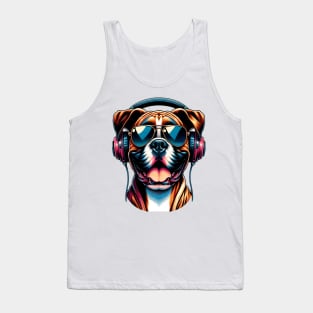 Grinning Boxer as Smiling DJ with Headphones and Sunglasses Tank Top